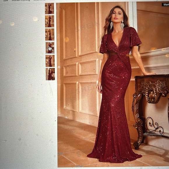 Trumpet/Mermaid Plunging Neck Floor-Length Sequin Dress with Butterfly Sleeves - Picture 11 of 13